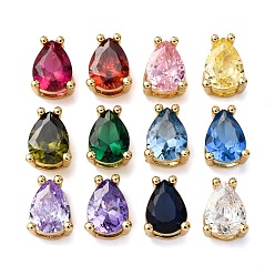 (52) Непрозрачная лаванда Подвески-слайдеры из латуни с микропаве из кубических цирконий в форме капли, долговечный, стойки покрытие, без кадмия и без свинца, реальный 18 k позолоченный, разноцветные, 8.5x6.5x5.5 мм, отверстие : 5.5x2 мм