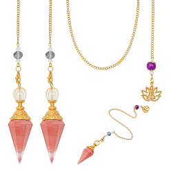 Розовый Кварц 2 сумки, сплавы и железные маятники для биолокации, с естественным розовым кварцем подвеской, конус и цветок, 267 мм