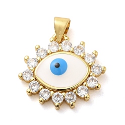 Blanco Colgantes de esmalte de latón dorado, con vidrio, Encantos de los ojos, blanco, 17.5x19.5x4.5 mm, agujero: 5x3.5 mm