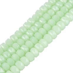 Hellgrün Nachahmung Jade Glasperlen , Rondell, facettiert, hellgrün, 7.5~8x5 mm, Bohrung: 1~1.2 mm, ca. 77~81 Stk. / Strang, 14.96~17.32 Zoll (38~44 cm)