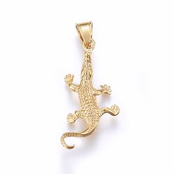 Golden 304 Stainless Steel Pendants, Gecko, Golden, 40x18.5x6mm, Hole: 5x8mm
