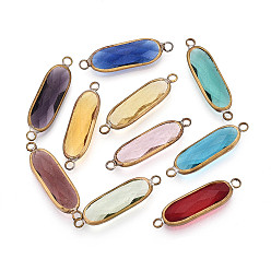 (52) Непрозрачная лаванда Соединители стеклянные ссылки, с латунной фурнитурой , граненые, овальные, разноцветные, 31.5x8.5x4.5 мм, отверстие : 2.5 мм