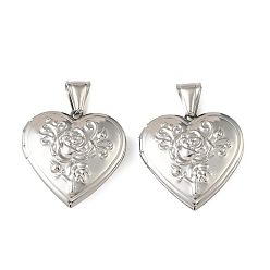 Нержавеющая Сталь Цвет 316 подвески из нержавеющей стали Locket, сердце с цветочным шармом, с 304 защелкой из нержавеющей стали на поручнях, цвет нержавеющей стали, 29x29x8 мм, отверстие : 8x4 мм, внутренний диаметр: 20x21.5 мм