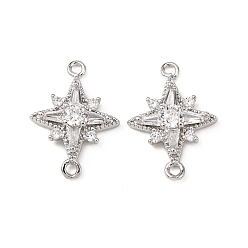 Платина Звенья из латуни с прозрачным кубическим цирконием, подвески-звездочки, платина, 17x12.5x4 мм, отверстие : 1.2 мм
