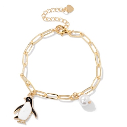 Пингвин Браслеты с подвесками из сплава и пластика с имитацией жемчуга, с цепочками со скрепками для женщин, пингвин, 6-3/4 дюйм (17 см)