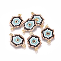 Colorful MIYUKI & TOHO Handmade Japanese Seed Beads Links, Loom Pattern, Hexagon, Colorful, 15x25~26x1.7mm, Hole: 1.5mm