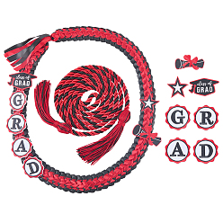 Dark Red Graduation Leis, Handmade Braided Graduation Ribbon Necklace with Pins, Dark Red, 1340x46mm