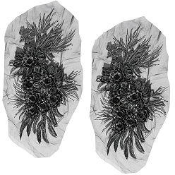 Черный 3d цветочные кружевные аппликации, аксессуары для вышивки из полиэстера, для рюкзаков, одежда, чёрные, 193~204x425~510x8 мм