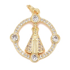 Настоящее золото 18K Подвески из кубического циркония с покрытием из латуни, с прыжковых колец, долговечный, без свинца и без кадмия, круглые, реальный 18 k позолоченный, 21x18.5x2.5 мм, Перейти кольцо: 4.6x0.8 мм, 3 мм внутренним диаметром