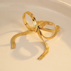 Настоящее золото 18K 304 открытые манжеты из нержавеющей стали, бантом, реальный 18 k позолоченный, размер США 6 1/2 (16.9 мм)