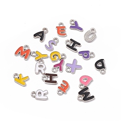 Платина Подвески из сплава , с эмалью, смешанный цветной случайный шарм с буквой, платина, 10x7~9x1.5 мм, отверстие : 1.6 мм