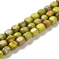Vert Jaune Brins de perles de dolomite naturelles, teint, cuboïde, vert jaune, 7~7.5x5~5.5x5~5.5mm, Trou: 1.2mm, Environ 55 pcs/chapelet, 15.67~15.94 pouce (39.8~40.5 cm)