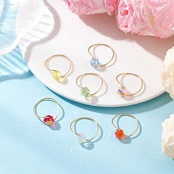 Золотой 7шт. медные проволочные стеклянные кольца для пальцев, рондель, золотые, внутренний диаметр: 19~19.5 мм