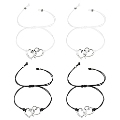 (52) Непрозрачная лаванда 6 шт. 2 цветные регулируемые браслеты из сплава и вощеного шнура для женщин, сердце, разноцветные, внутренний диаметр: 4-1/4 дюйм (107.5 мм), 3 шт / цвет