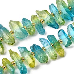 Темно-Голубой Гальванические природный кристалл кварца бусы пряди, граненые, окрашенные, палочка для наггетсов, с бисером, глубокое синее небо, 11~25x3~9x4~10 мм, отверстие : 1~1.2 мм, около 19~26 шт / нитка, 7.09~7.48'' (18~19 см)