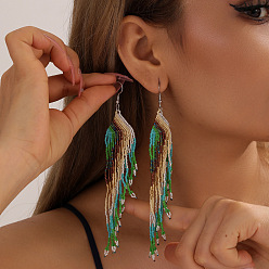 Зеленый Богемский стеклянный бисер ручной работы с подвесками в виде крыльев и кисточек, золотые, зелёные, 130x35 мм