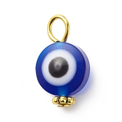 Antique Golden Evil Eye Resin Pendants, with Alloy Daisy Spacer Beads, Flat Round Charm, Mixed Color, Antique Golden, 16.5~17x10x6mm, Hole: 2.5~3mm