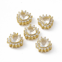 Прозрачный Стойки обшивки латунь микро проложить кубического циркония бусы, со стеклом, реальный 18 k позолоченный, долговечный, без кадмия, без никеля и без свинца, сердце, прозрачные, 10.5x10.5x6 мм, отверстие : 1.2~3.5x1.2~1.4 мм