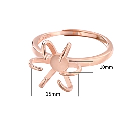 Розовое Золото Регулируемый 925 серебряное кольцо регулируемое кольцо фурнитура, настройки кольца с поворотным зубцом, розовое золото , картина: 15x10 мм, внутренний диаметр: 19 мм