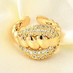 Настоящее золото 18K Латунные микропаве кубические цирконии регулируемые открытые манжеты кольца для женщин, без кадмия, без никеля и без свинца, реальный 18 k позолоченный, 16 мм, внутренний диаметр: регулируемый