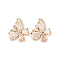 Прозрачный Латунь с кубическим цирконием подвеской, бабочки прелести, реальный 18 k позолоченный, прозрачные, 11x14x3.5 мм, отверстие : 1.4 мм