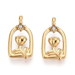 Настоящее золото 14K 304 подвески из нержавеющей стали, со стразами, цветок, реальный 14 k позолоченный, 18x9.5x4 мм, отверстие : 1.4 мм