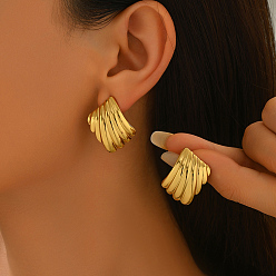 Rectangle Текстурированные серьги-гвоздики из нержавеющей стали, золотые, прямоугольные, 28x25 мм