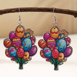  баллон Деревянные серьги-подвески с пасхальным мультяшным рисунком, платина,  баллон, 75x40 мм