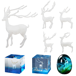 White DIY Crystal Epoxy Resin Material Filling, Christmas Reindeer/Stag, for Display Decoration, with Transparent Box, White, 5pcs/set