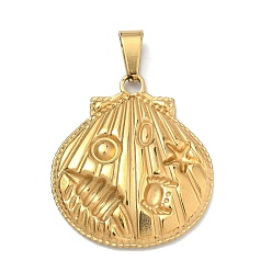 Shell Shape 304 подвески из нержавеющей стали, с 201 защелкой из нержавеющей стали на поручнях, золотые, ионное покрытие (ip), формы раковины, 28.5x25x4 мм, отверстие : 6.3x3.3 мм