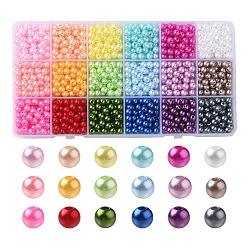 Couleur Mélangete 1350 pcs 18 style peint à la bombe en plastique ABS imitation perles de perles, ronde, couleur mixte, 6x5.5mm, Trou: 1.8~2mm, 75 pcs / style