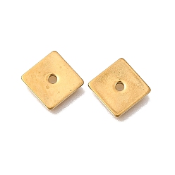 Настоящее золото 18K 304 из нержавеющей стали бусы, ионное покрытие (ip), квадратный, реальный 18 k позолоченный, 8x8x0.8 мм, отверстие : 1.4 мм