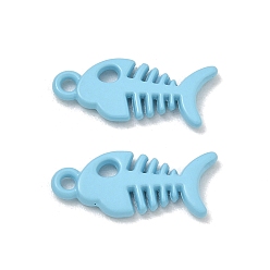 Light Sky Blue Spray Painted Alloy Pendants, Fishbone Charms, Light Sky Blue, 18x7.5x2mm, Hole: 1.5mm
