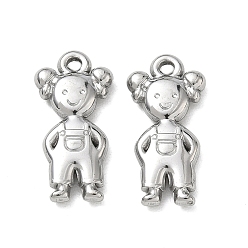 Stainless Steel Color 304 Stainless Steel Pendants, Girl with Overalls Charms, Stainless Steel Color, 23x11x3mm, Hole: 1.6mm
