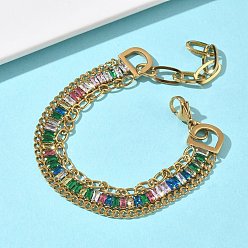 Разноцветный 304 Двухслойные браслеты-цепочки из нержавеющей стали и стекла для женщин, прямоугольные, реальный 18 k позолоченный, ионное покрытие (ip), долговечный, красочный, 6.65 дюйм (16.9 см)