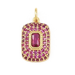 Violet Brass Micro Pave Cubic Zirconia Pendantss, Rectangle Charms, Rack Plating, Long-Lasting Plated, Lead Free & Cadmium Free, Real 18K Gold Plated, Violet, 17x10x4mm, Hole: 3.3mm