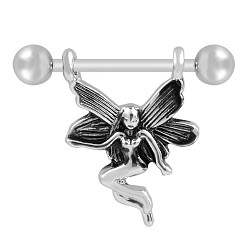 Нержавеющая Сталь Цвет 304 Кольца для сосков из нержавеющей стали, пирсинг соска штифт, фея, цвет нержавеющей стали, 19 мм, штифты : 1.6 мм