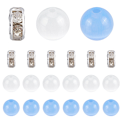 Cornflower Blue DIY Beads Jewelry Making Finding Kit, Including Round Cat Eye Beads, Brass Rhinestone Spacer Beads, Cornflower Blue, 120Pcs/box