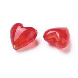 Red Handmade Gold Foil Glass Beads, Heart, Red, 20x20x13mm, Hole: 2mm