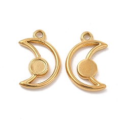 Настоящее золото 18K Ионное покрытие (ip) 304 подвески из нержавеющей стали настройки кабошон, луна с круглым подносом, реальный 18 k позолоченный, 18x11x2 мм, отверстие : 1.6 мм, лоток : 4 мм