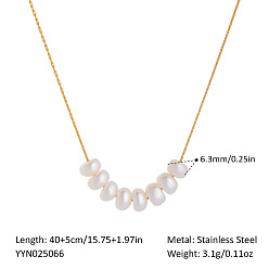 Настоящее золото 18K Элегантные ожерелья из натурального пресноводного жемчуга в форме колоса с цепочками из нержавеющей стали для женщин., цветочный белый, реальный 304 k позолоченный, 18 дюйм (15.75 см), бусина : 40 mm