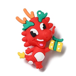 Красный Пластиковые большие подвески из пвх, очарование дракона, красные, 63x47x20 мм, отверстие : 2.5 мм