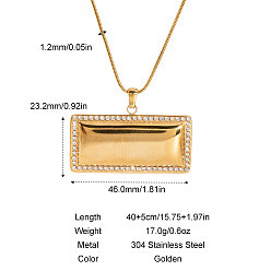 Rectangle 304 Женские геометрические подвески-ожерелья из нержавеющей стали с кристаллами и стразами, реальный 18 k позолоченный, прямоугольные, 15.75 дюйм (40 см)
