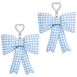 Небесно-голубой Подвесное украшение из полиэстера и сплава, для украшения сумки, бант с клетчатым узором, голубой, 145 мм