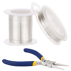 Silver DIY Wire Wrapped Jewelry Making Kits, Including Copper Wire and Iron Round Nose Pliers, Silver, 0.8mm, 10m/roll and 30m/roll, 2roll/set