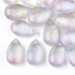 Pink Двухцветные прозрачные стеклянные подвески, с блеском порошок, матовые, слеза, розовые, 14.5x8.5x5.5 мм, отверстие : 1 мм