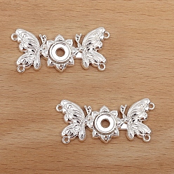 Silver Alloy Snap Lock Clasps, Butterfly, Silver, 35x15mm