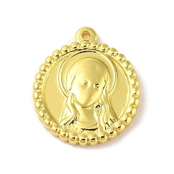 Настоящее золото 18K 304 подвески из нержавеющей стали, плоский круглый с человеческим обаянием, реальный 18 k позолоченный, 20.5x18x3 мм, отверстие : 1.2 мм