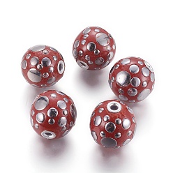 Красный Индонезийские бусины ручной работы, с металлическая фурнитурой, круглые, красные, 23~24 мм, отверстие : 3 мм