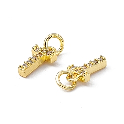 Letter T Real 18K Gold Plated Brass Micro Pave Clear Cubic Zirconia Charms, with Jump Ring, Letter.T, 12x6x2.5mm, Hole: 3.4mm